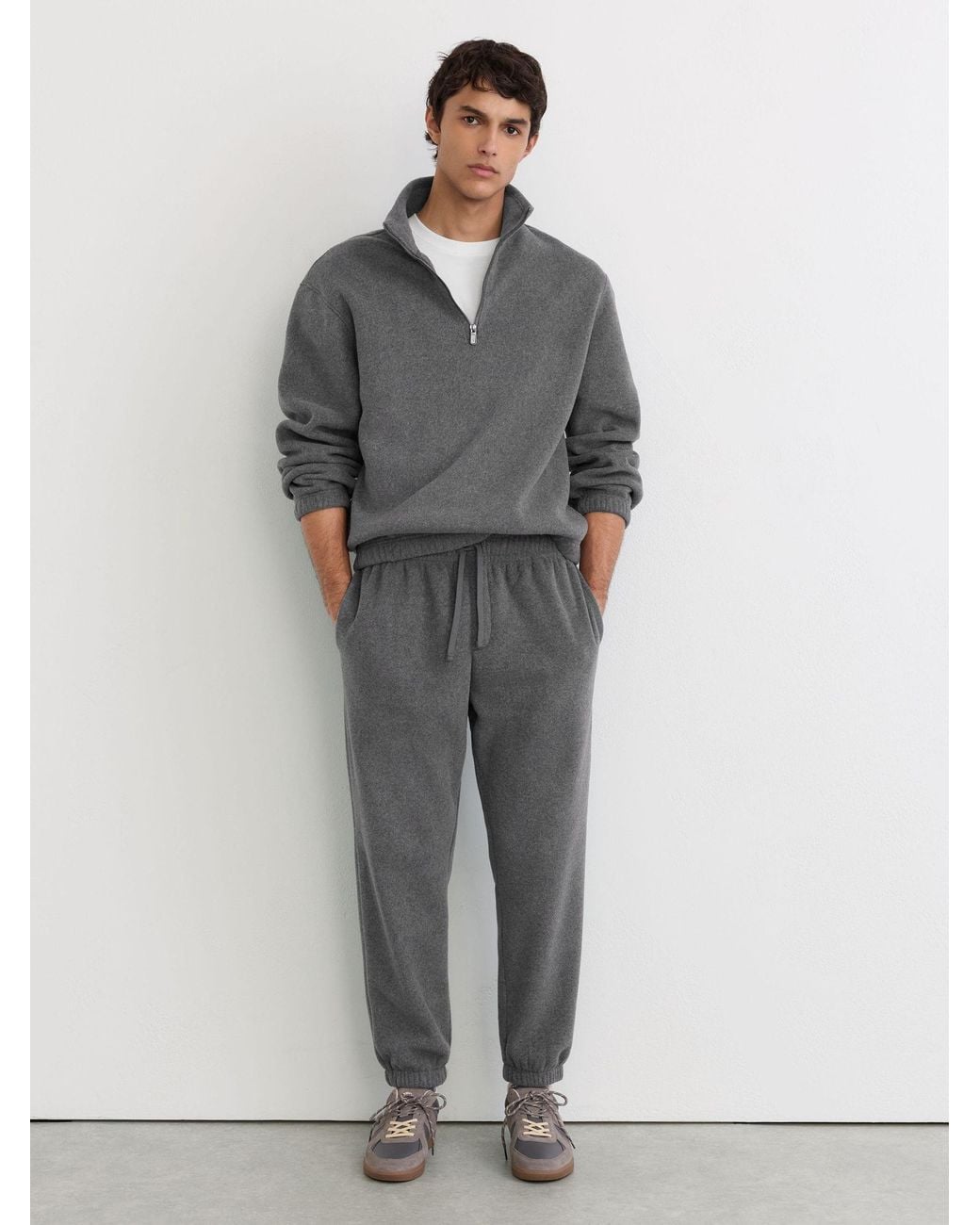 Reiss Gray Fleece Quarter-Zip Sweatshirt for men