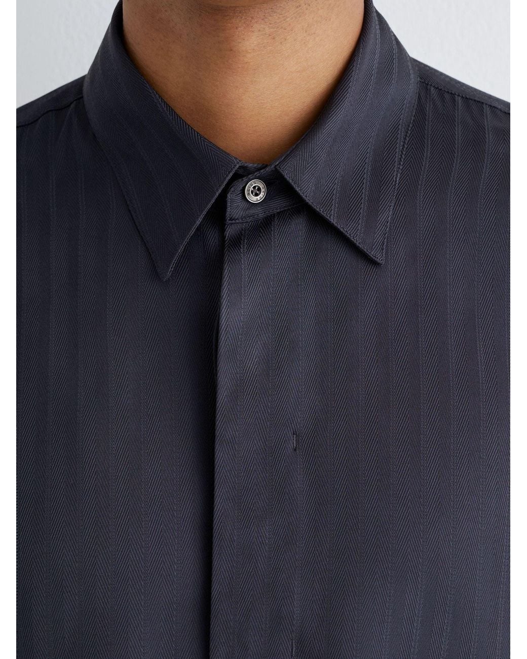 Reiss Blue Atelier Herringbone-Stripe Long-Sleeve Shirt Regular-Fit for men