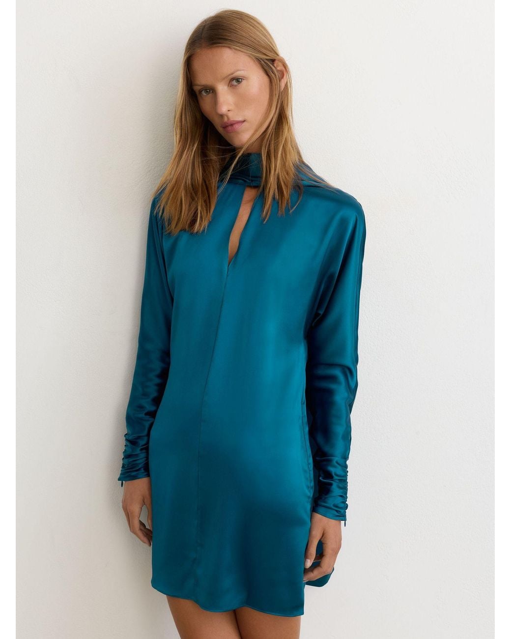 Reiss Blue Satin Cape-Detail Mini Dress