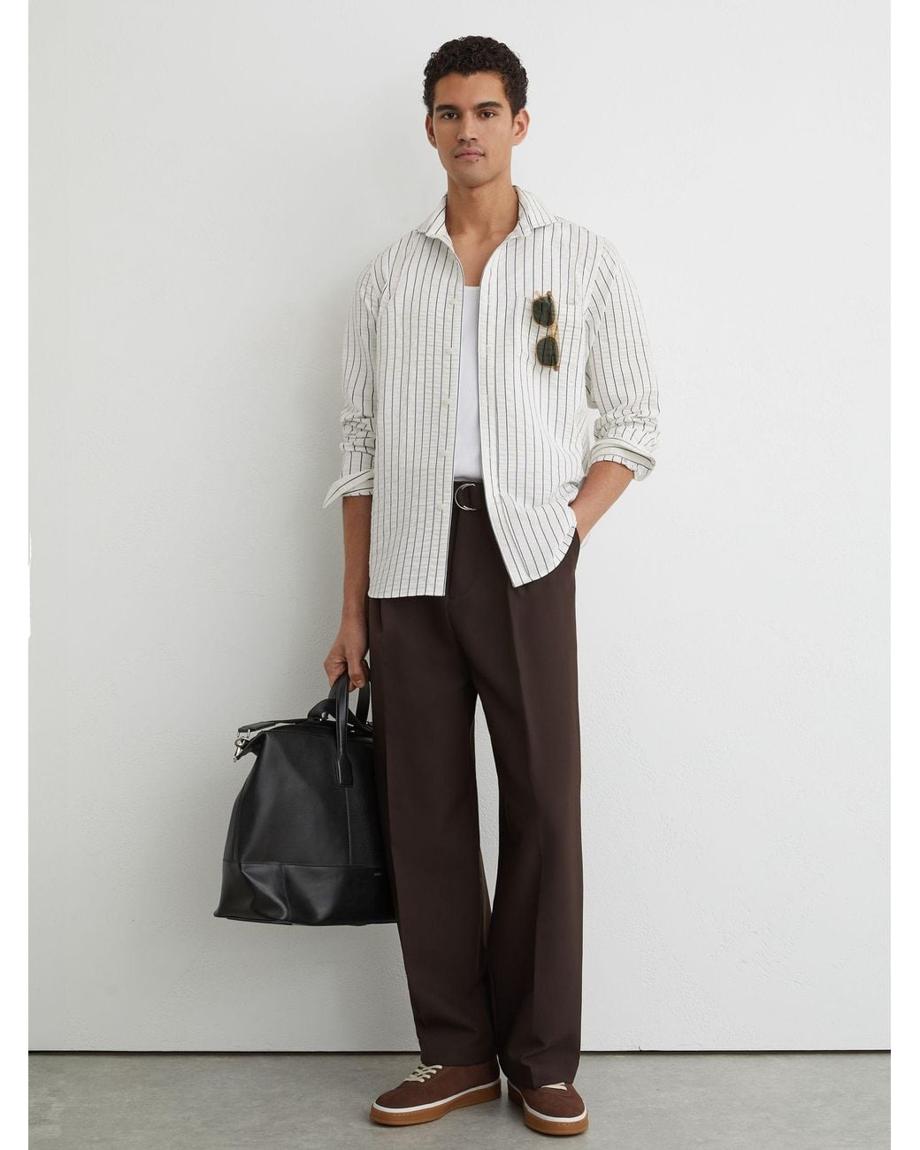 Reiss White Blend Seersucker Pinstripe Shirt Regular-Fit for men