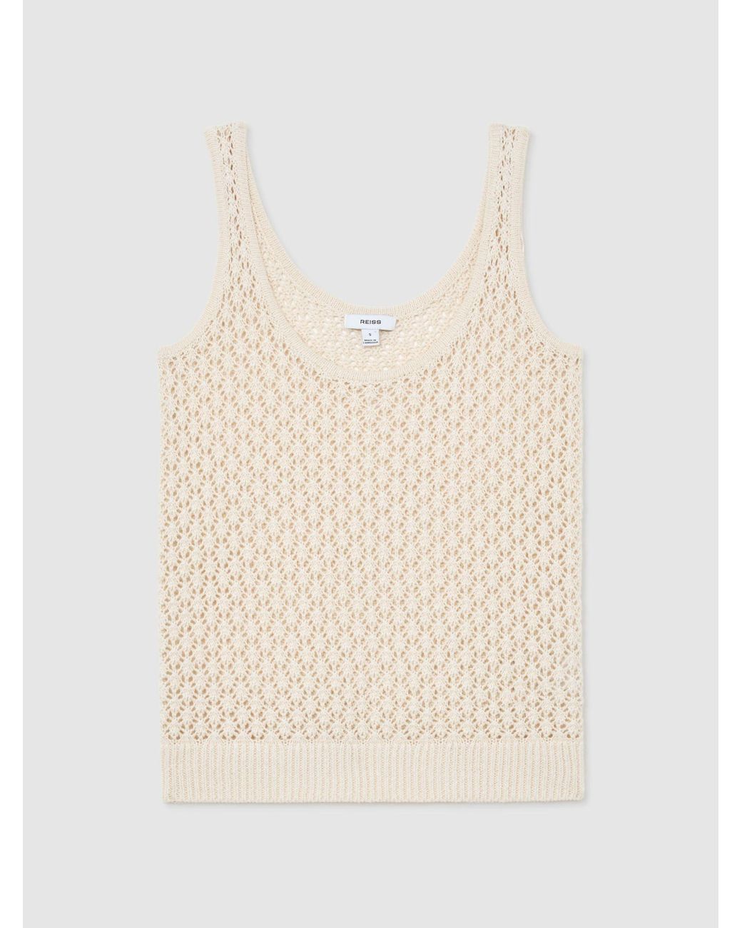Reiss Natural Colette - Ivory Linen Open-stitch Knitted Vest, S (us 4-6)