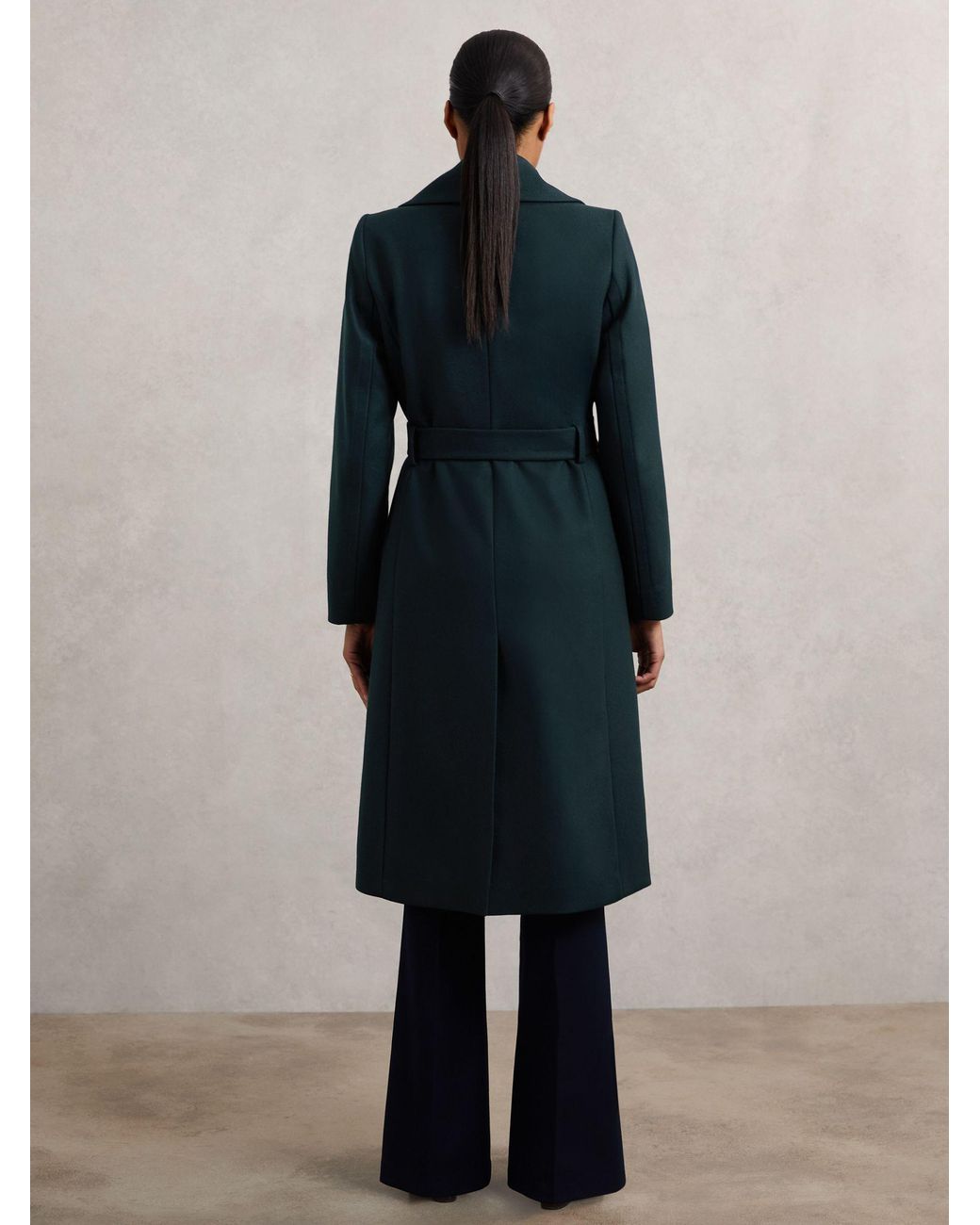 Reiss Blue Petite Wool-Blend Double-Lapel Belted Coat With Cashmere
