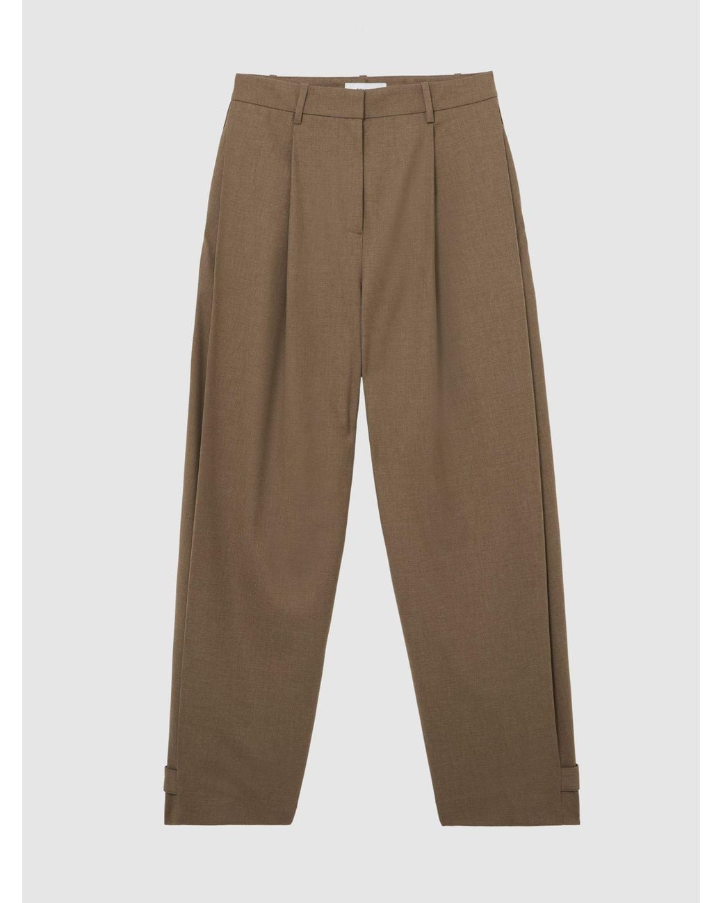 Reiss Natural Magnus - Khaki Green Barrel-leg Button-tab Pleated Trousers, Us 12