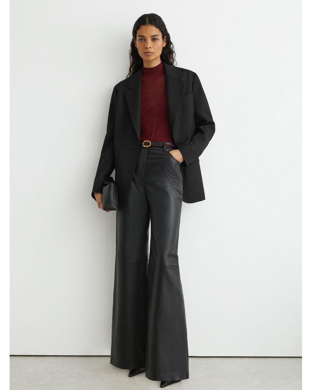 Reiss Black Stretch-Twill Relaxed Single-Breasted Blazer
