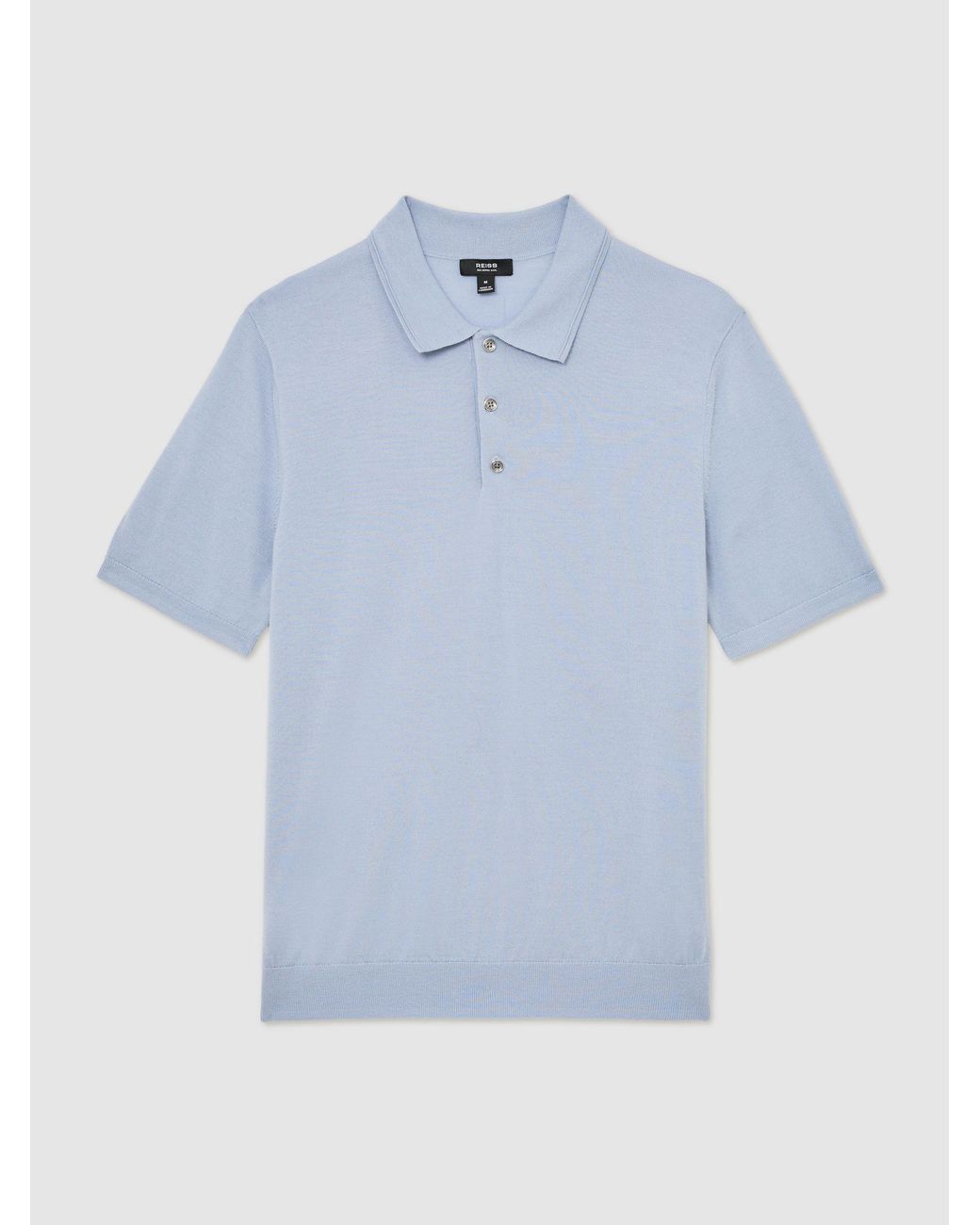 Reiss Blue Merino Wool Short-Sleeve Polo Shirt for men