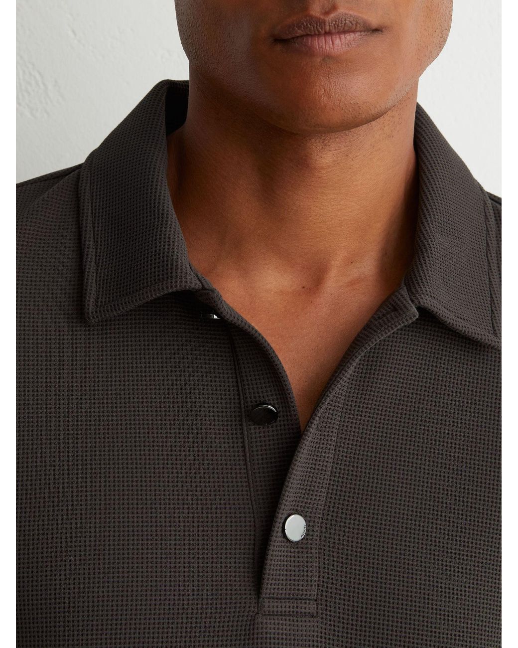 Reiss Black Textured Long-Sleeve Polo Shirt for men