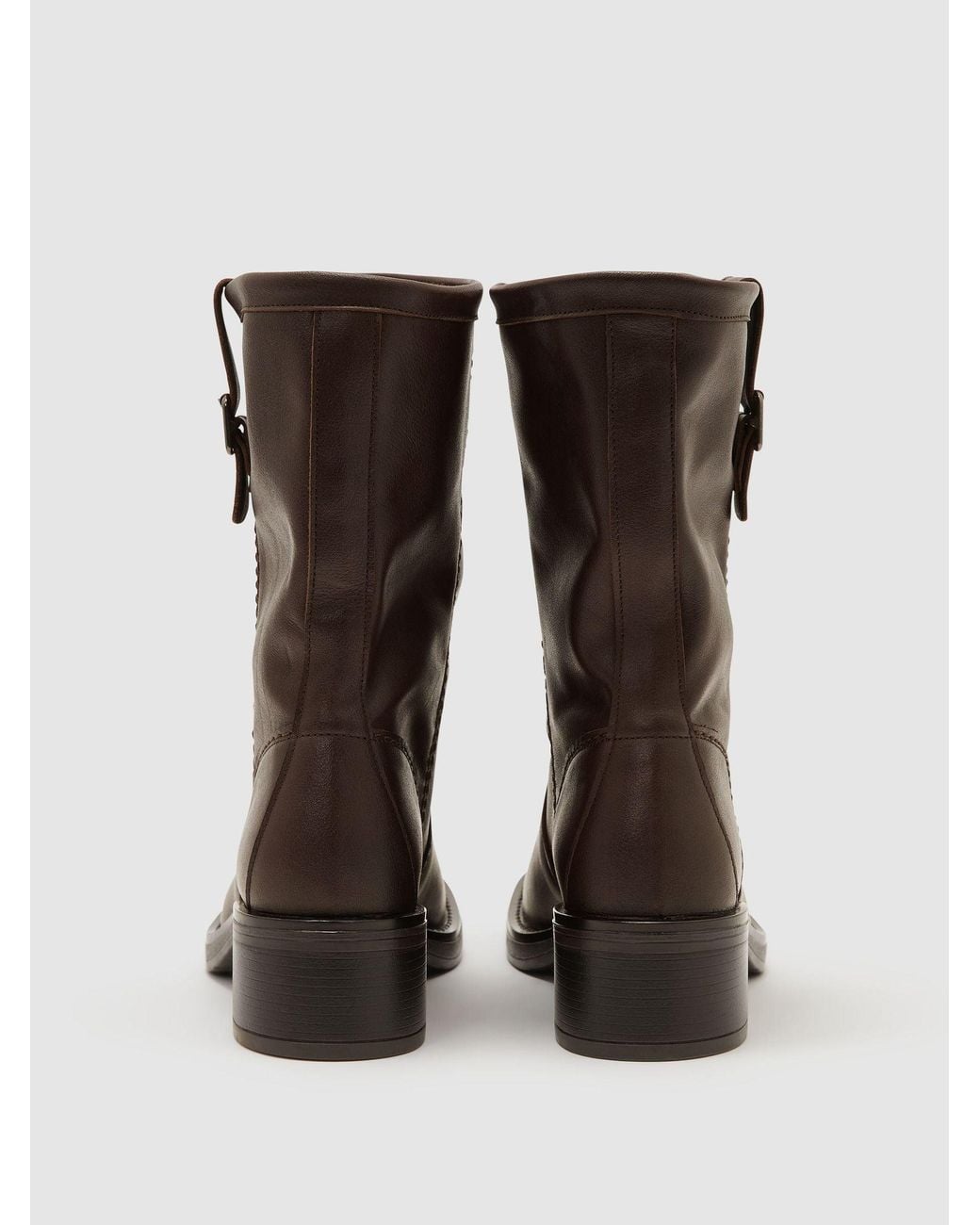 Reiss Brown Leather Pull-On Biker Boots