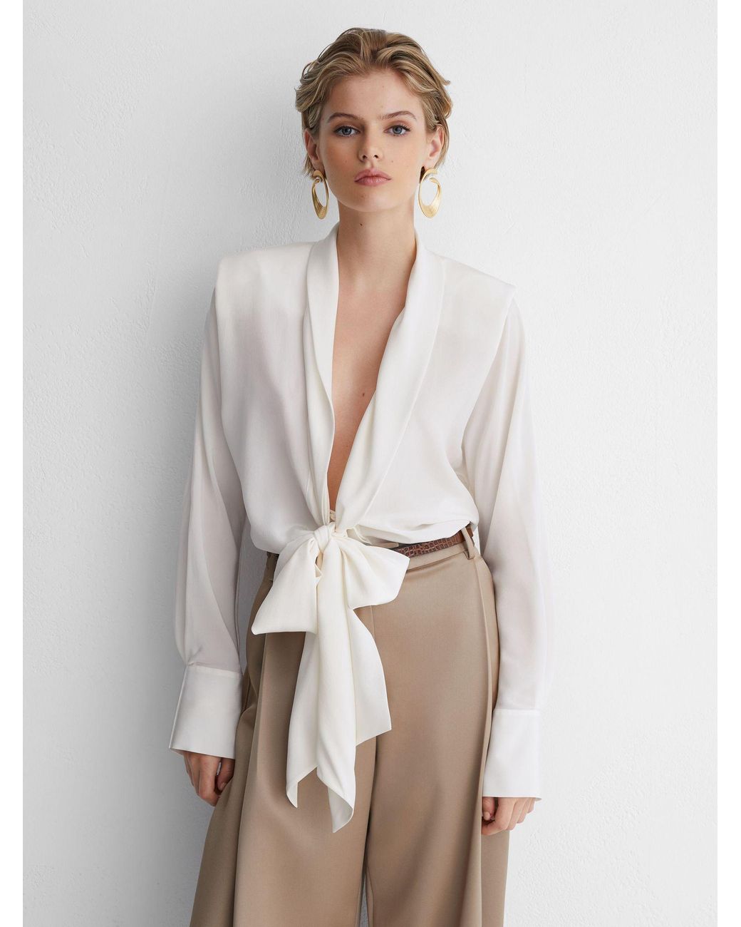 ATELIER Black Silk Crepe De Chine Tie-Front Shirt