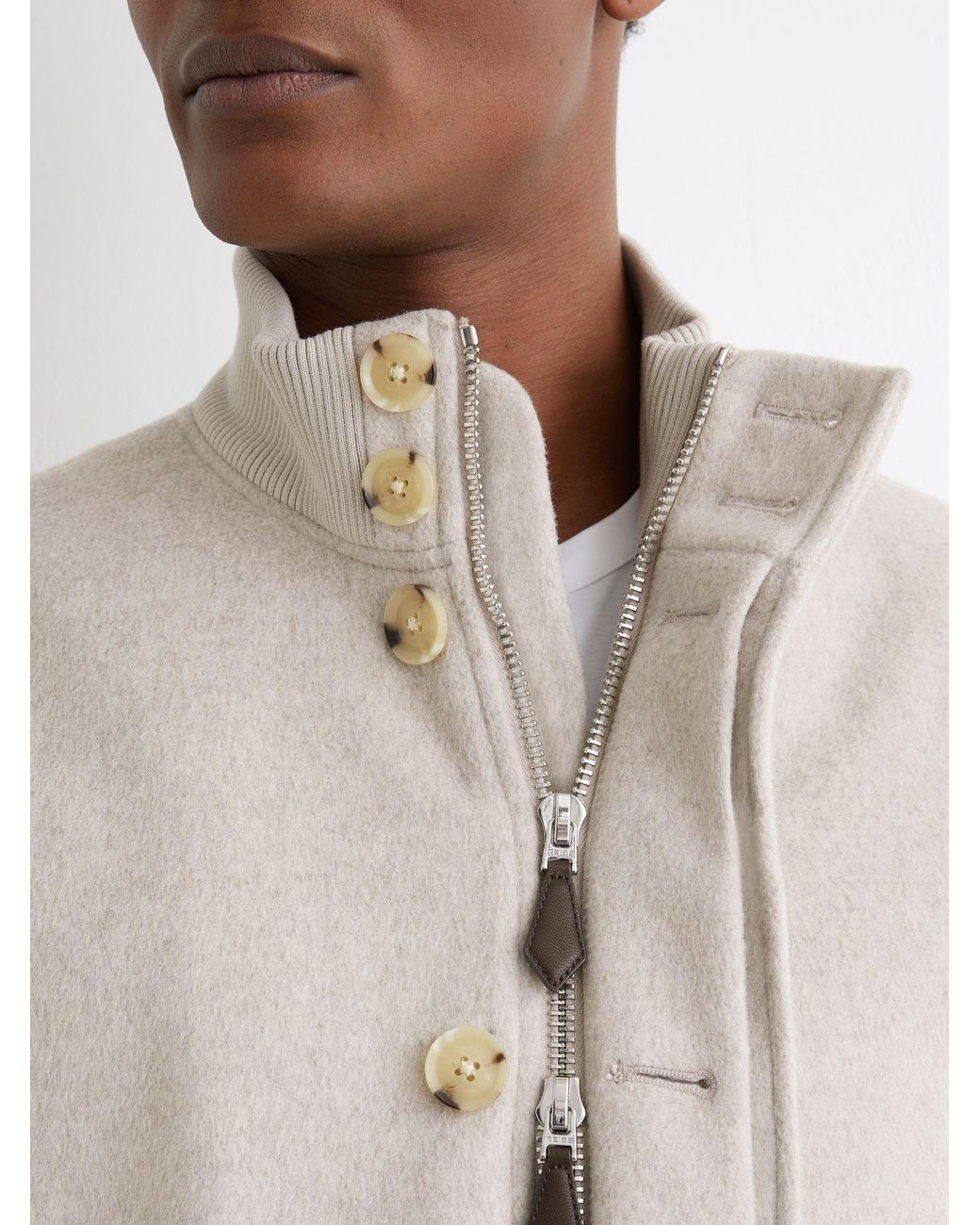 Reiss White Wool-Blend Funnel-Neck Bomber Jacket for men