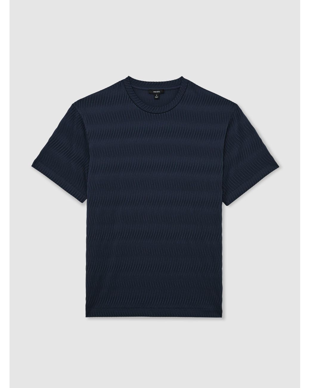 Reiss Blue Textured-Wave Relaxed-Fit T-Shirt for men