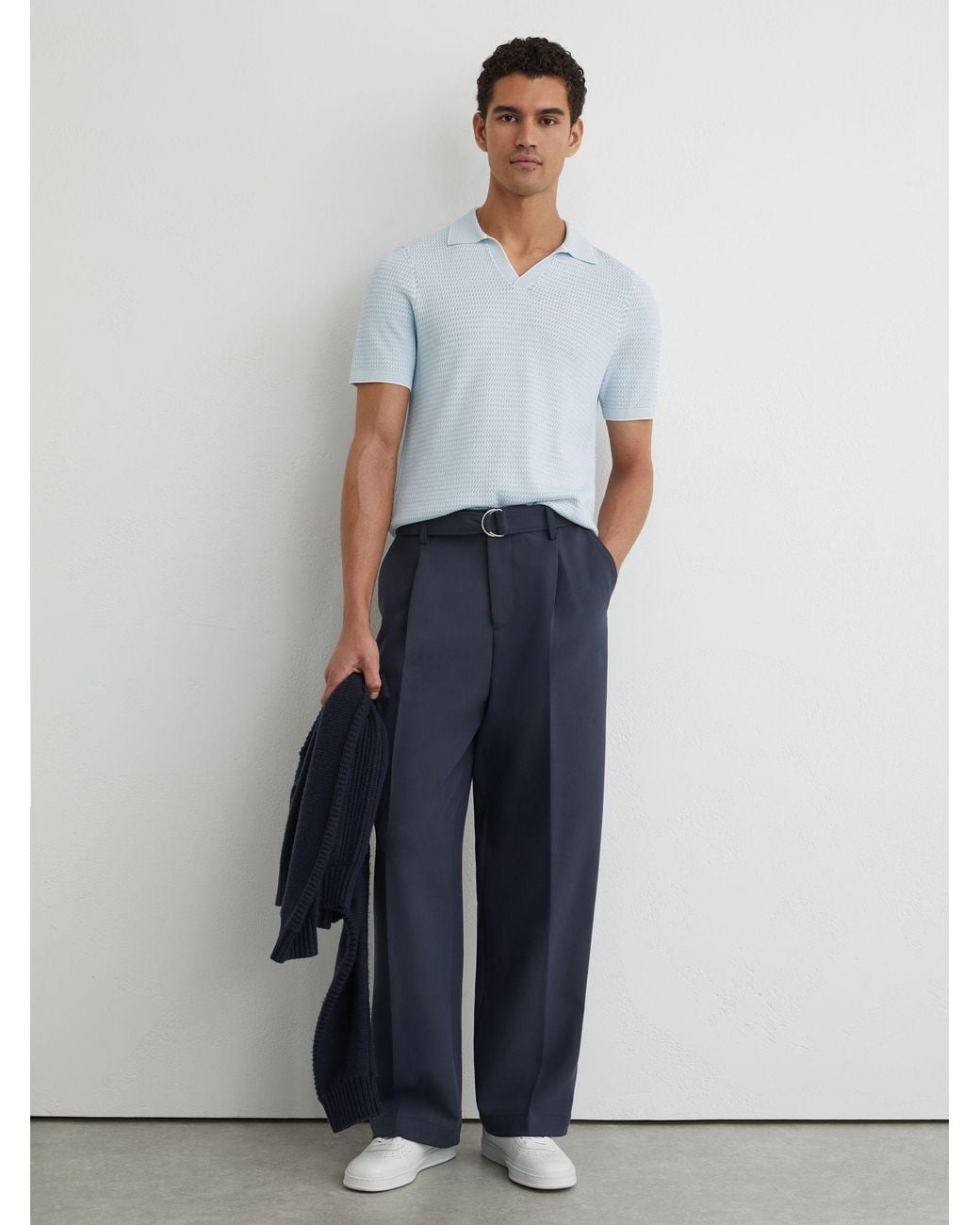 Reiss White Redbury - Soft Blue Open-collar Textured-knit Polo Shirt, M for men