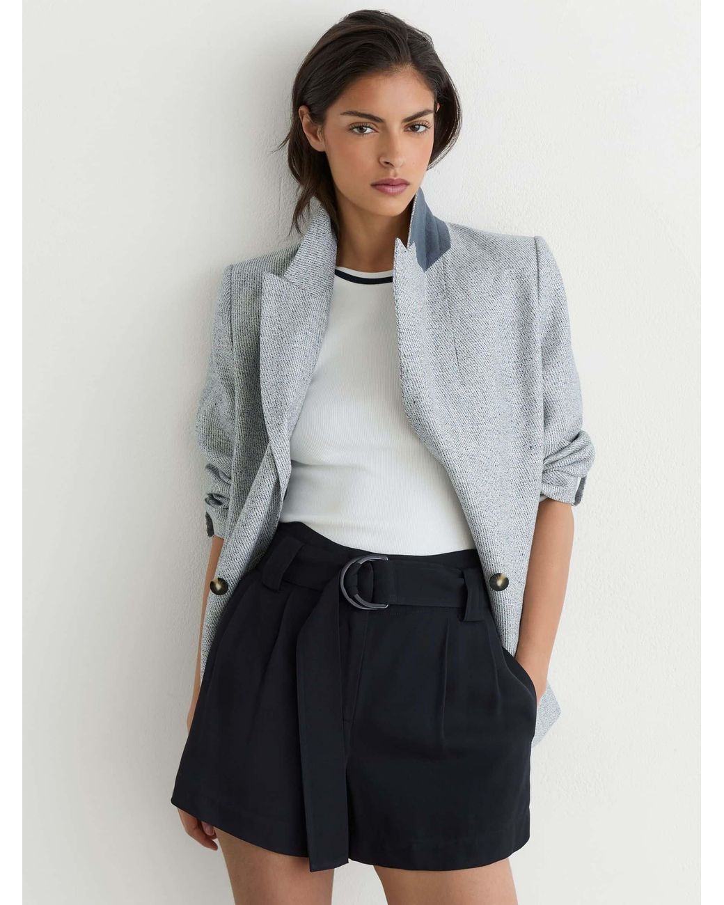 Reiss Blue Twill Belted Relaxed Shorts