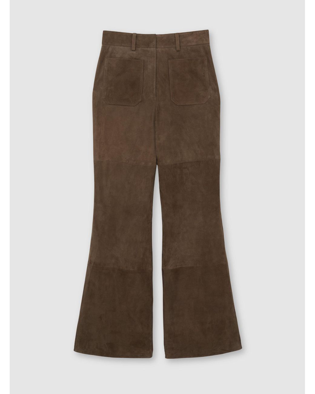 Reiss Natural Priya - Taupe Neutral Suede Patch-pocket Flared Trousers, Us 12 R