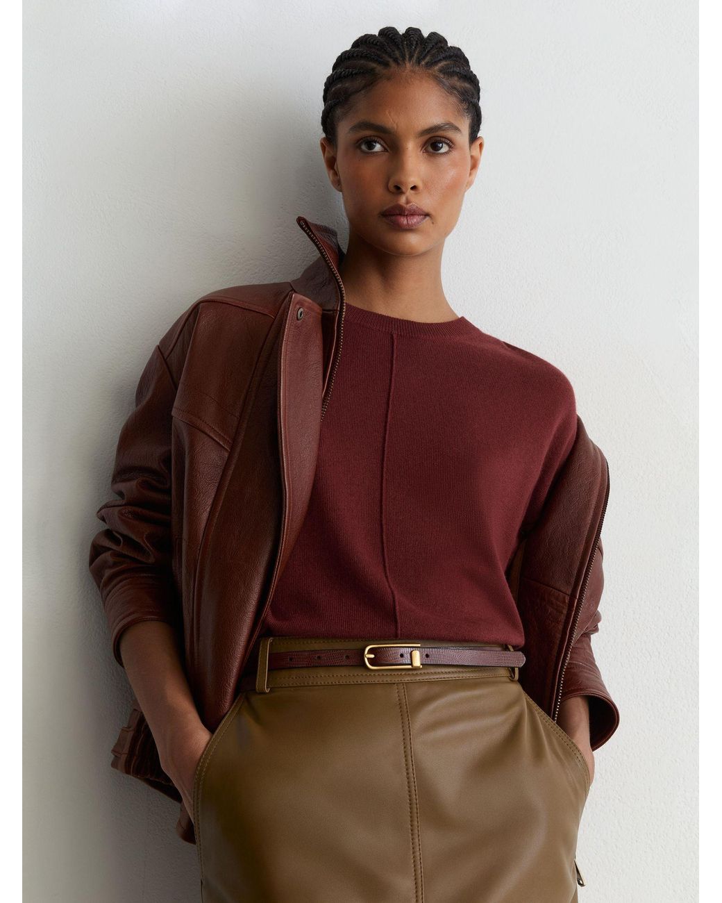 Reiss Red Wool-Blend Reverse-Seam Jumper With Cashmere