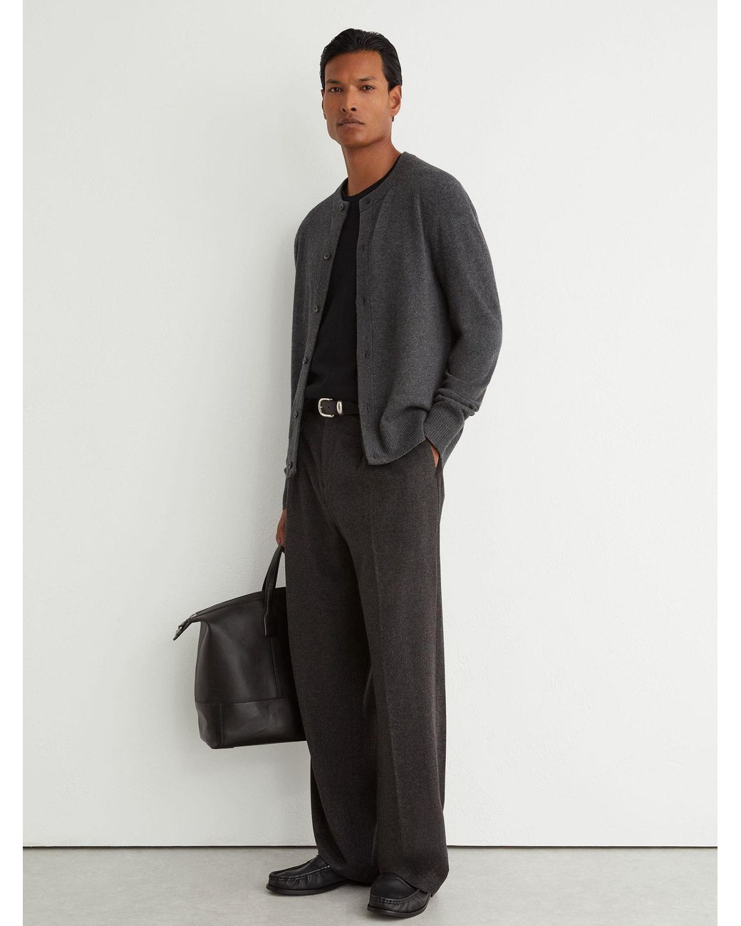 Reiss Black Wool-Cashmere Jersey-Knit Cardigan for men