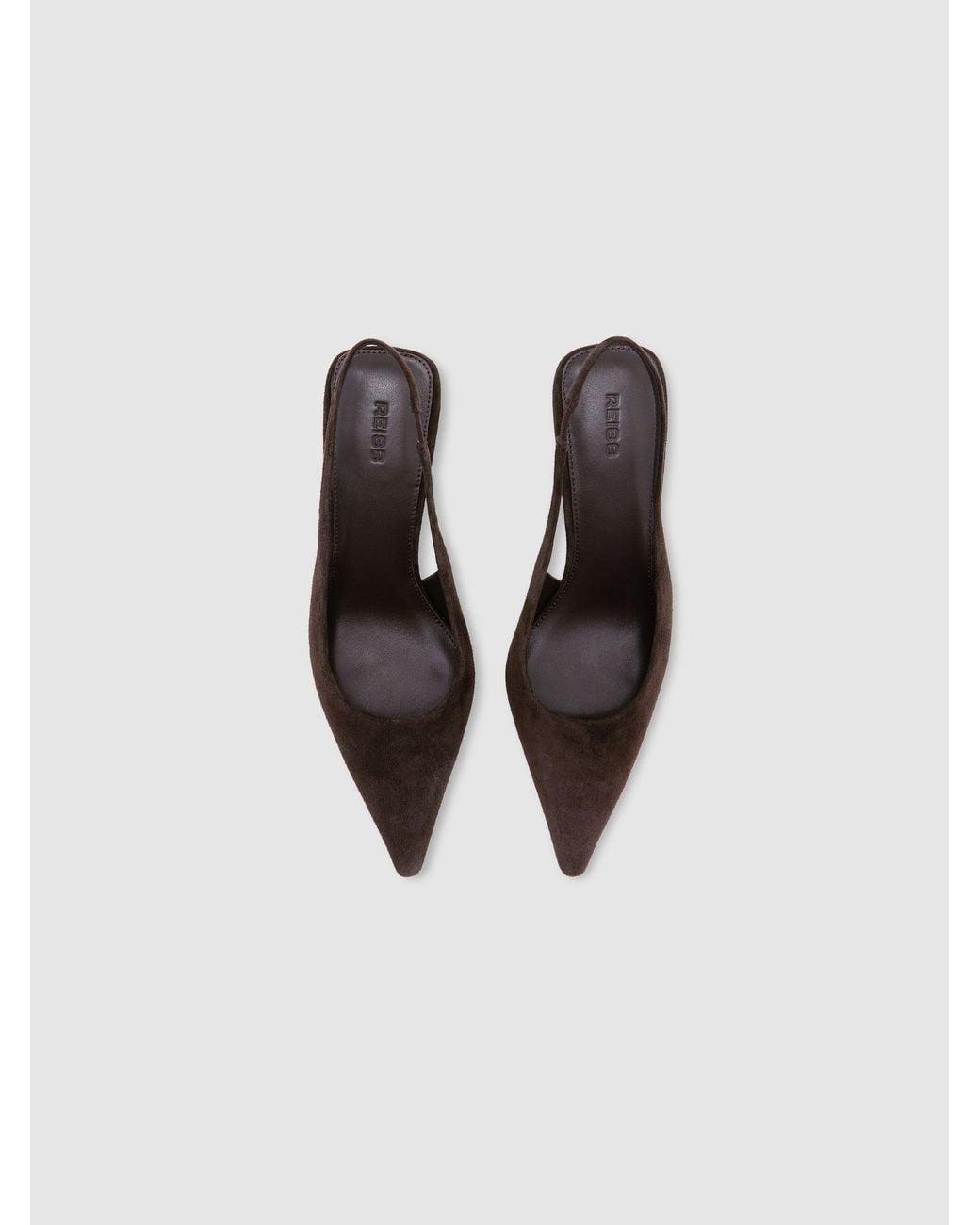 Reiss Brown Dark Chocolate Camilla Suede Slingback Mid-Heel Court Shoes