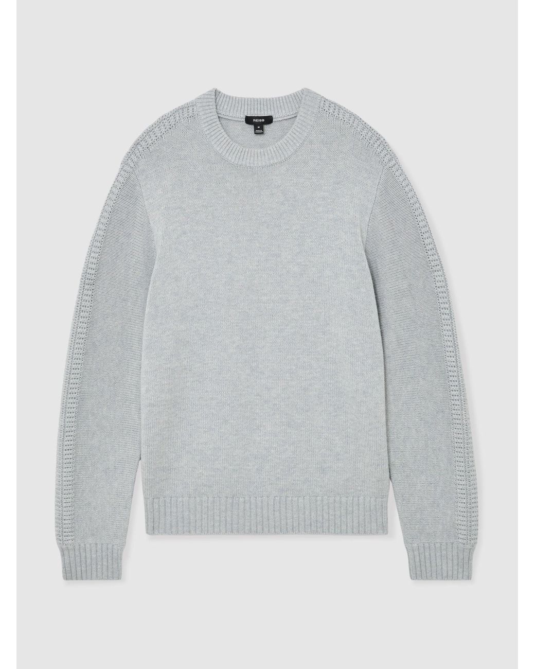 Reiss Gray Wool-Blend Rib-Detail Crew-Neck Jumper for men