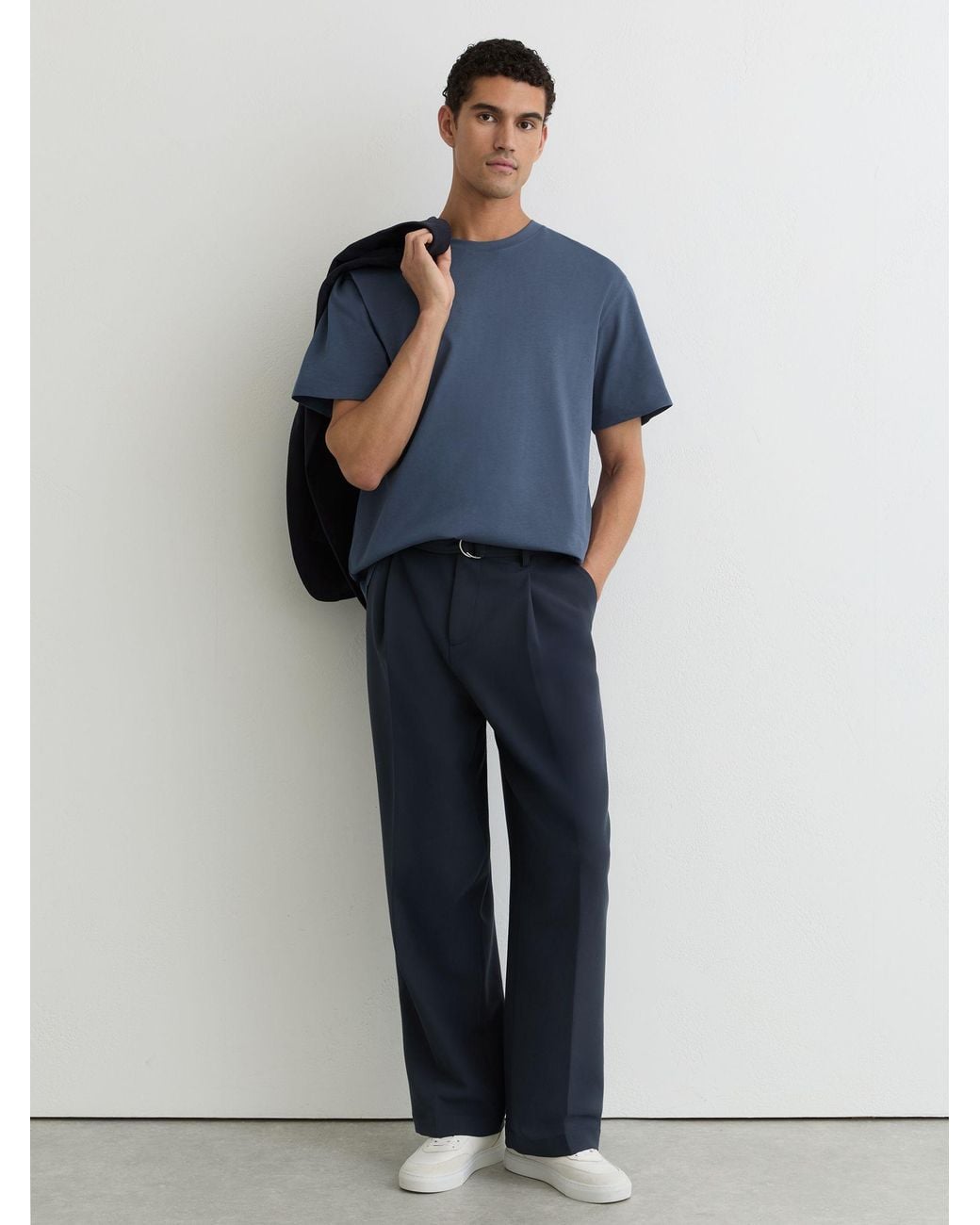 Reiss Blue Tate Cotton Garment-Dyed Relaxed-Fit T-Shirt for men