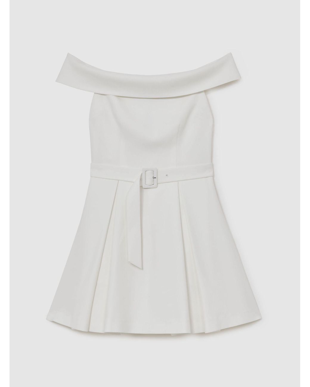 Reiss White Arwen - Ivory Off-shoulder Flippy Mini Dress, Us 6
