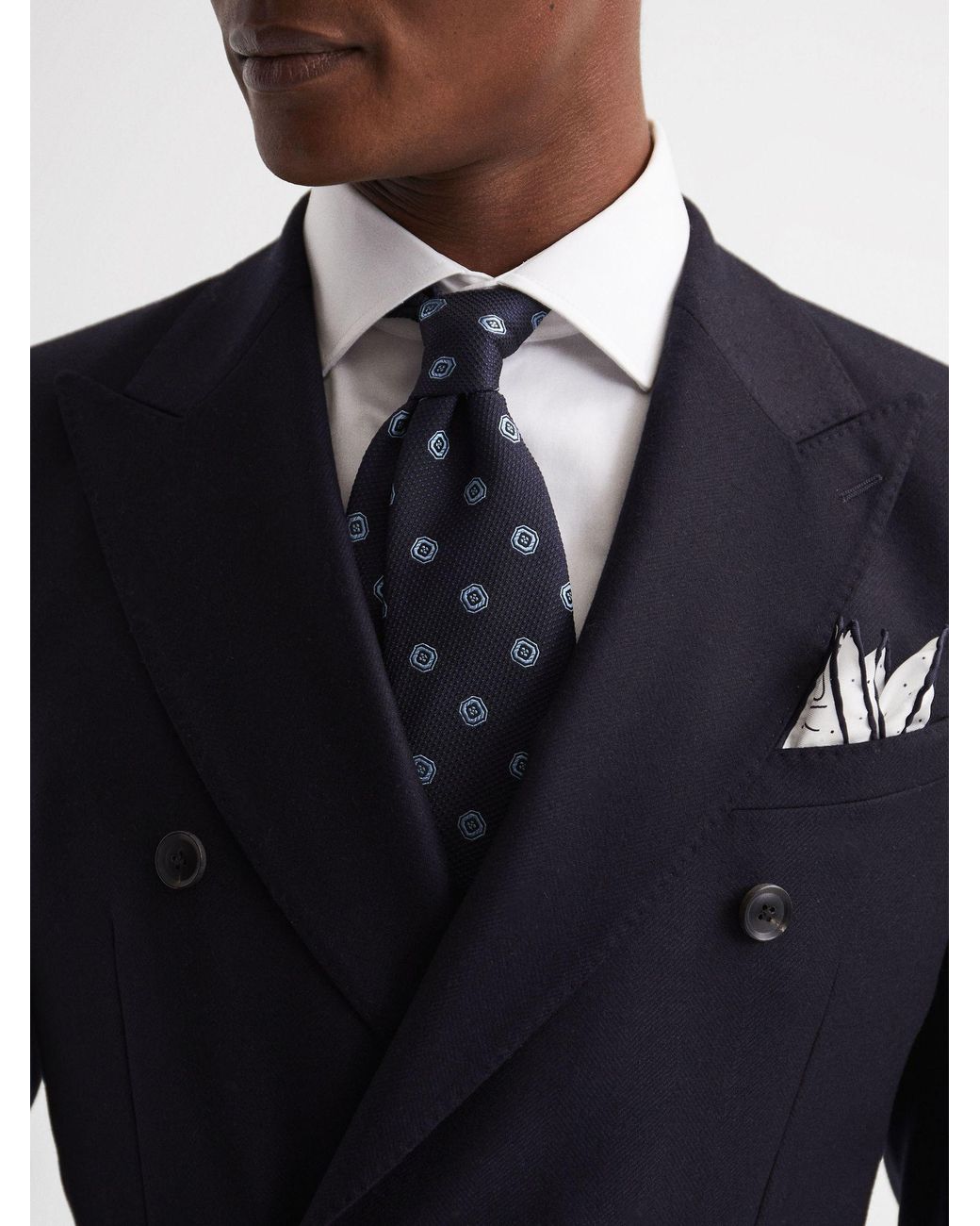 Reiss Gray Liam - White Liam Polka Dot Silk Pocket Square, One for men
