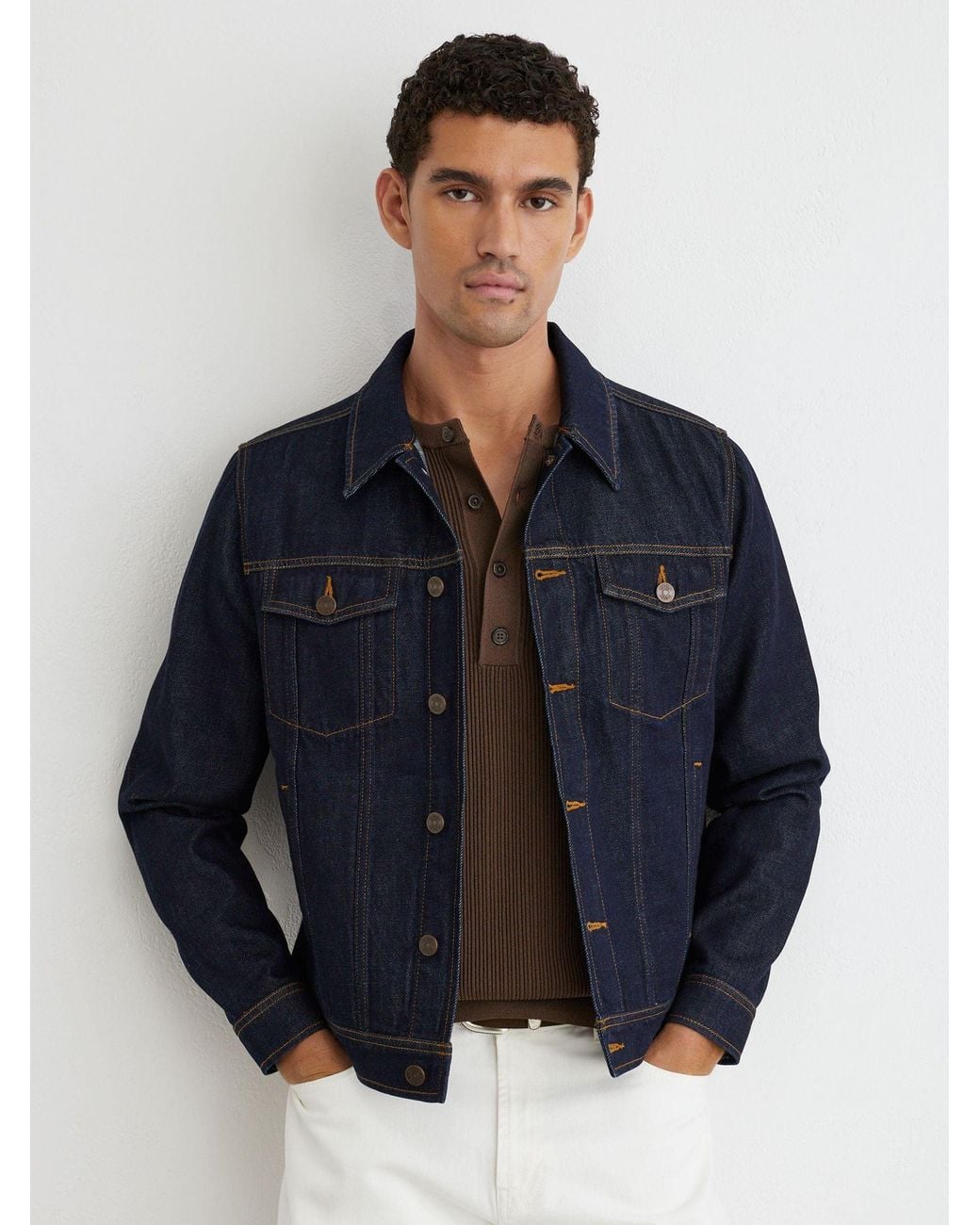 Reiss Blue Acre - Dark Indigo Denim Trucker Jacket, Xs for men