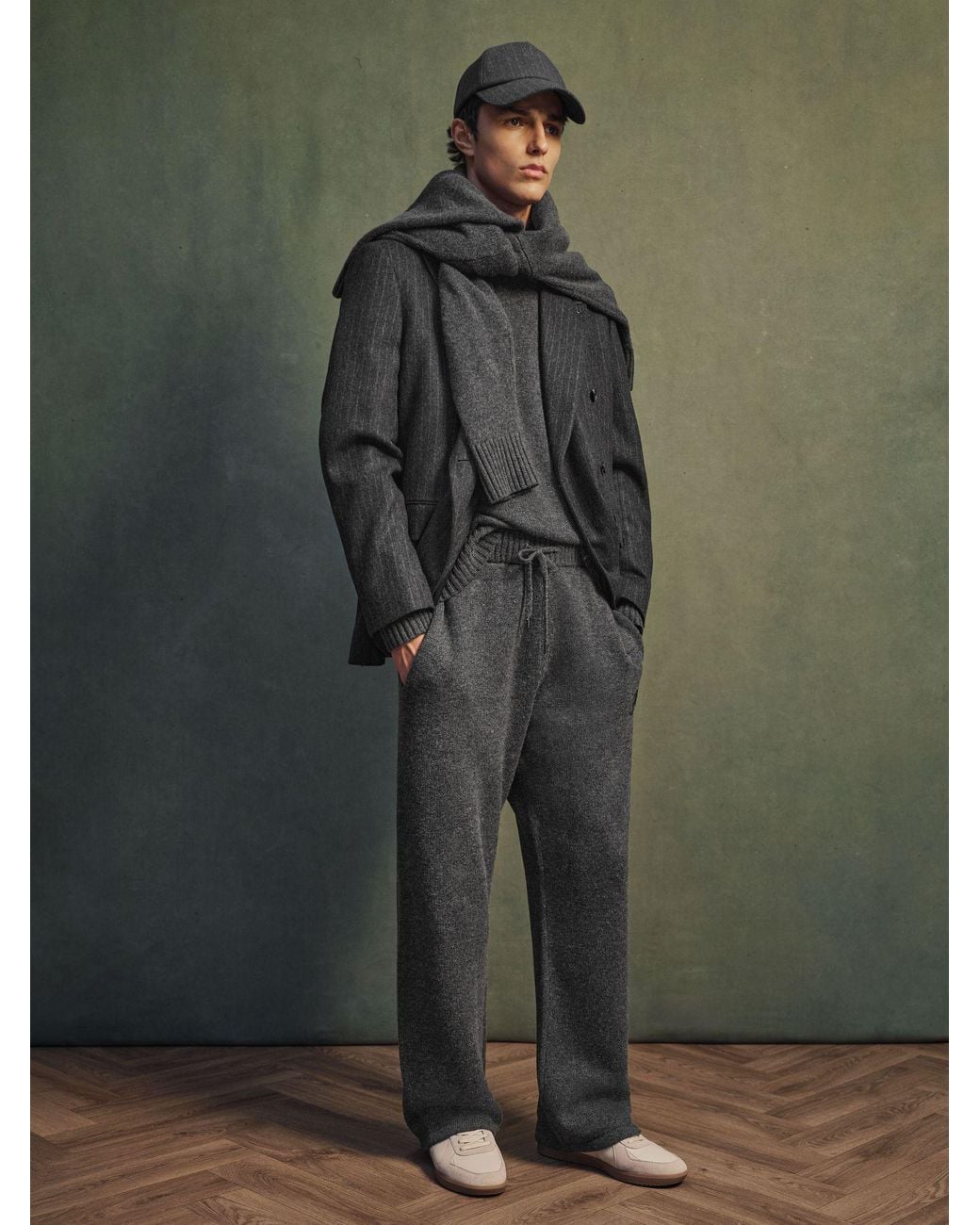 Reiss Green Monogram Wool Relaxed-Fit Knitted Joggers for men