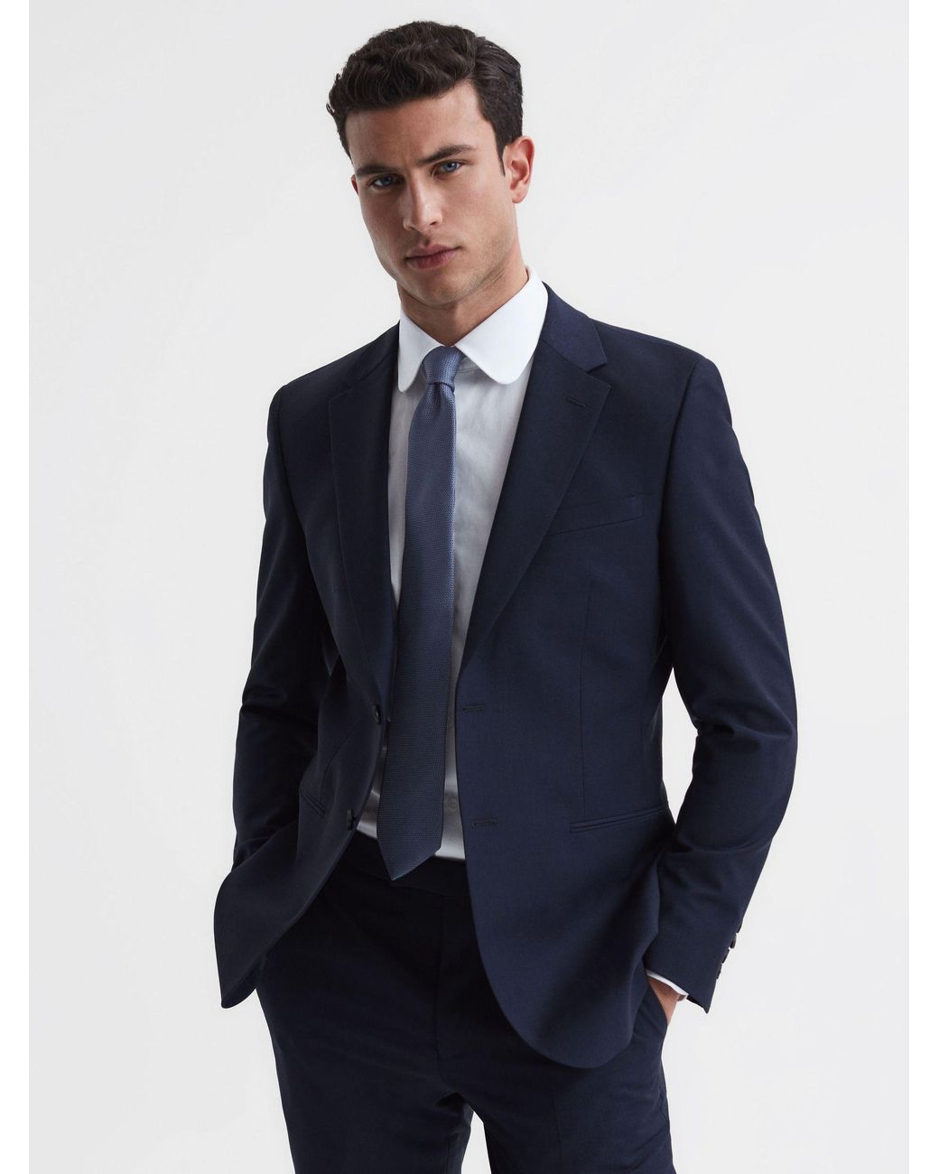 Reiss Ceremony - Airforce Blue Textured Silk Tie, One for men