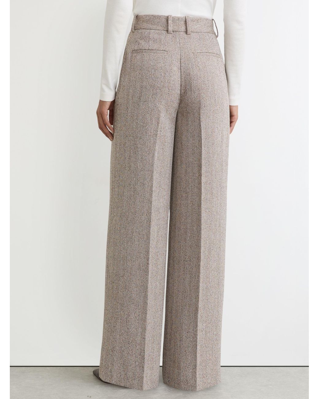 Reiss Gray Wide-Leg Textured Tailored Trousers