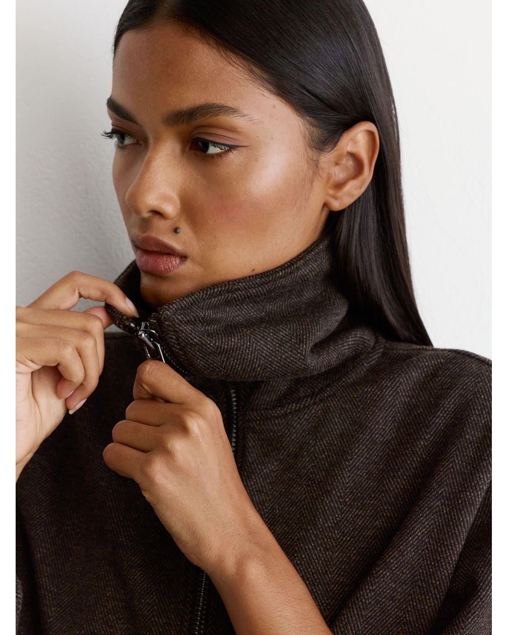 Reiss Black Herringbone Half-Zip Sweatshirt