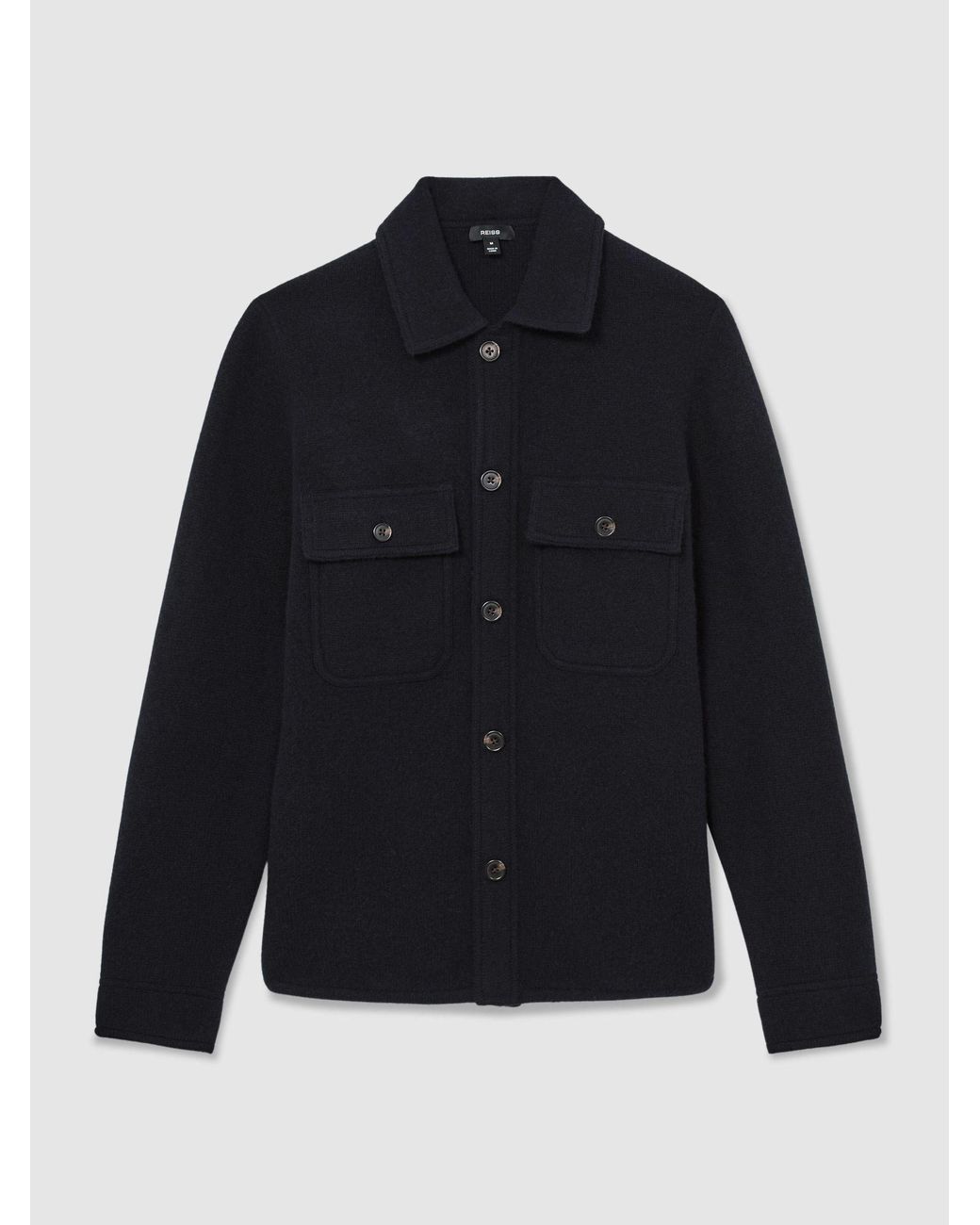 Reiss Blue Brushed Wool Button-Through Relaxed Overshirt for men
