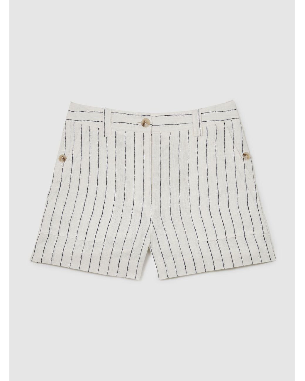 Reiss Multicolor Ashby - White/navy Linen Pinstripe Shorts, Us 0
