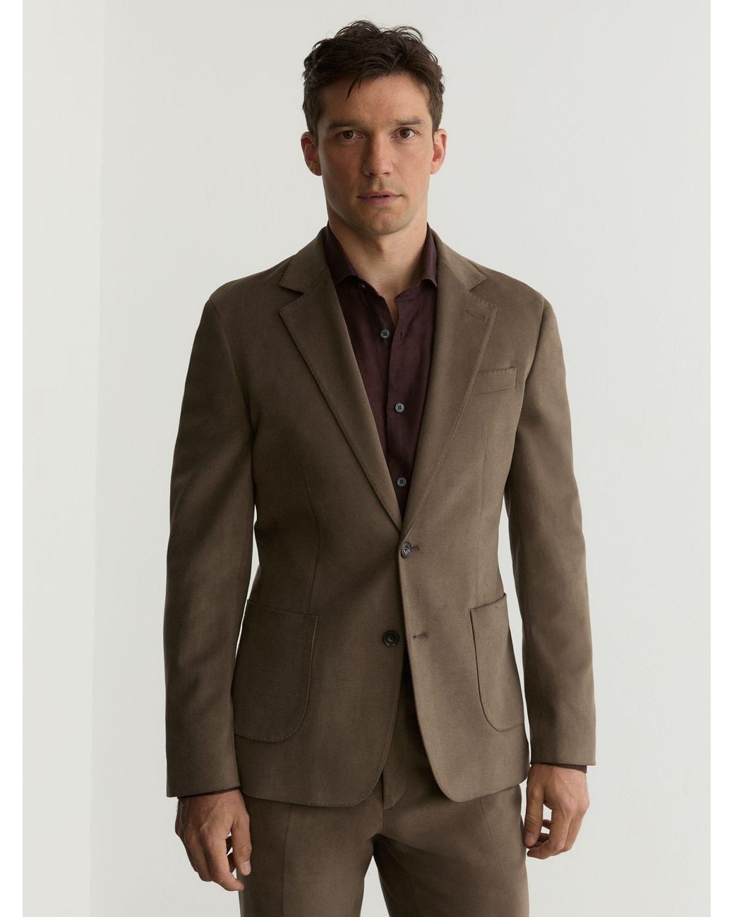 Reiss Brown Brushed Twill Single-Breasted Blazer Tailored-Fit for men