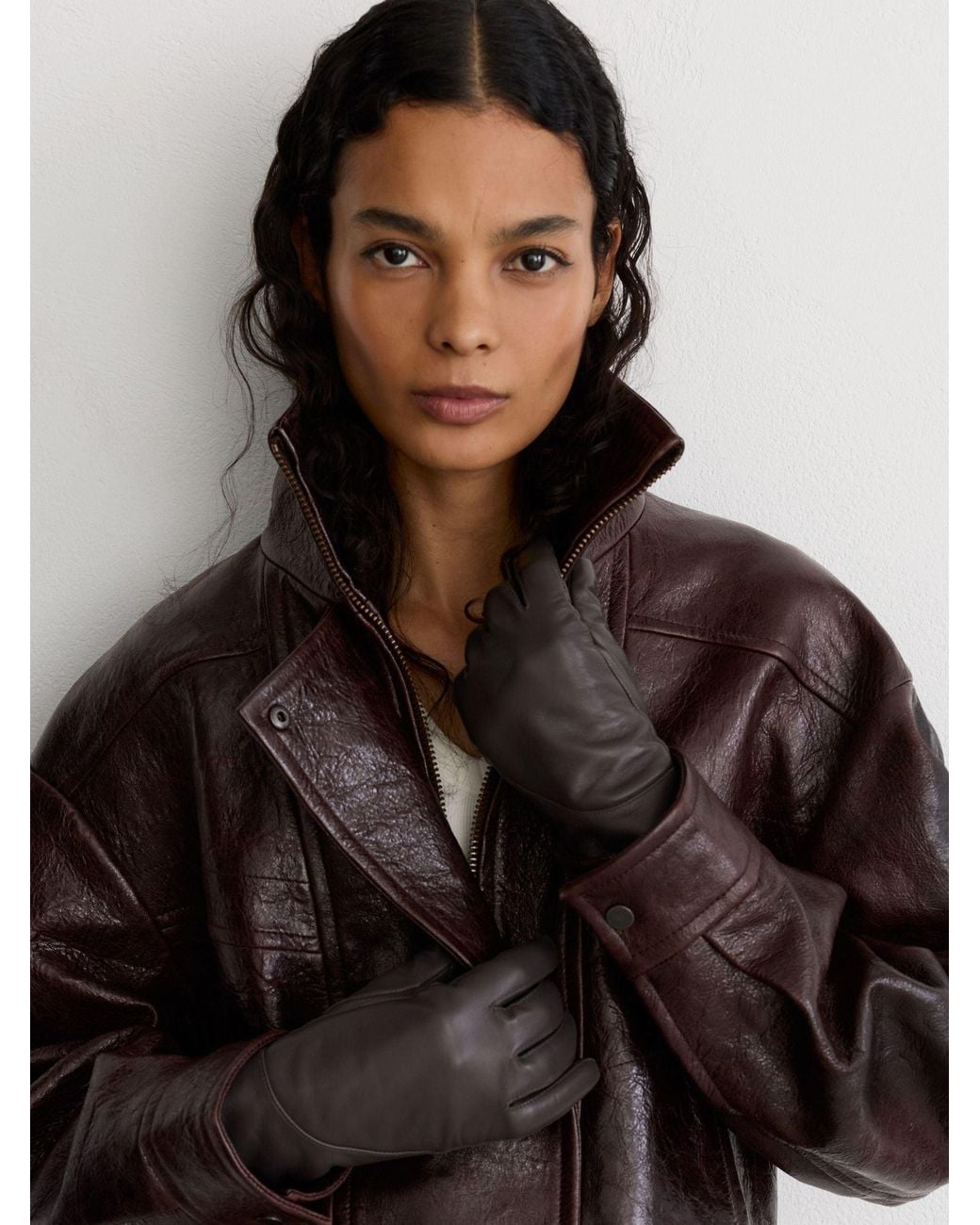Reiss Brown Leather Gloves, S & M