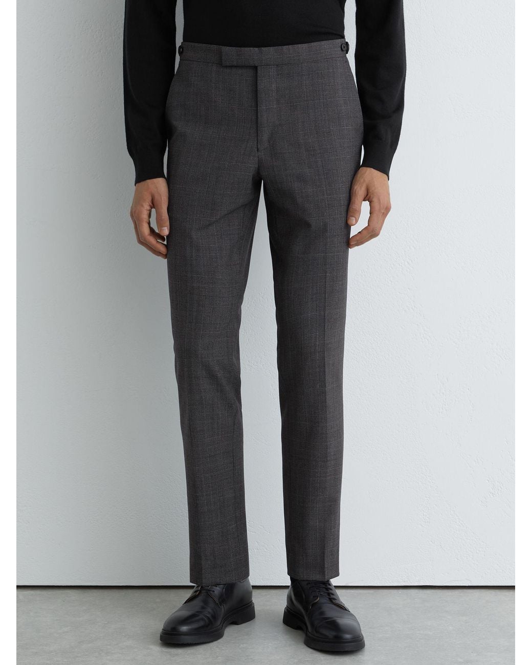 Reiss Gray Venue - Charcoal Grey Tailored Fit Wool-blend Check Suit Trousers, 32 for men