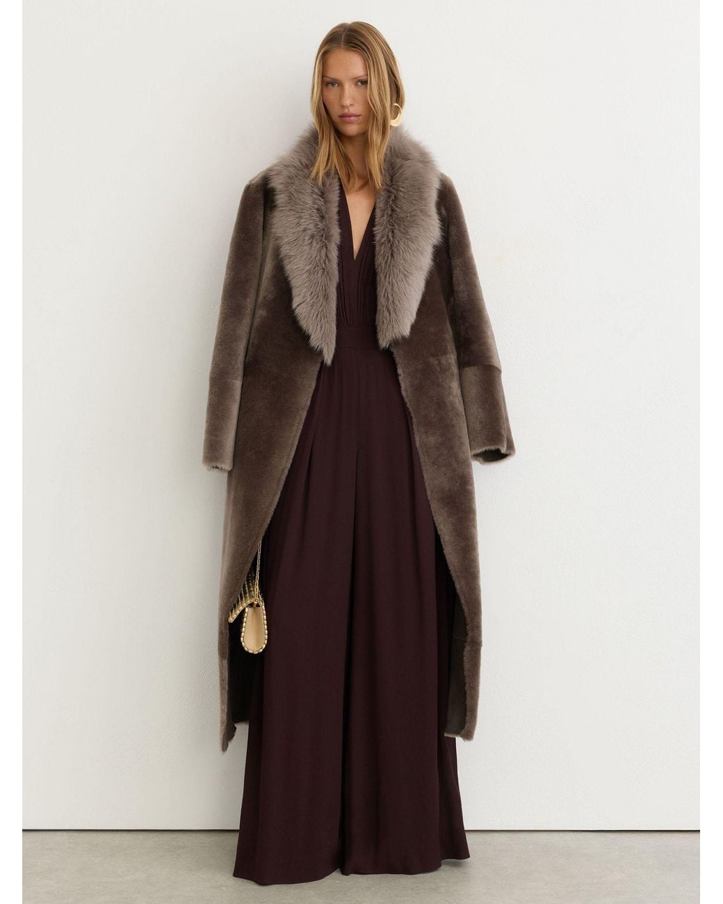 Reiss Multicolor Petite Toscana-Collar Shearling Long Coat