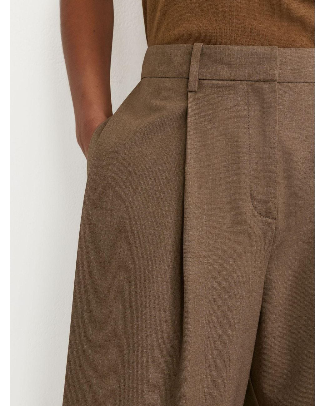 Reiss Natural Magnus - Khaki Green Barrel-leg Button-tab Pleated Trousers, Us 12