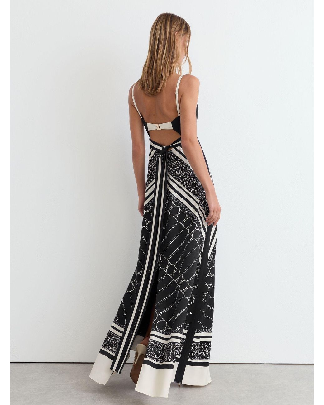 Reiss White Scarf-Print Tie-Back Maxi Dress