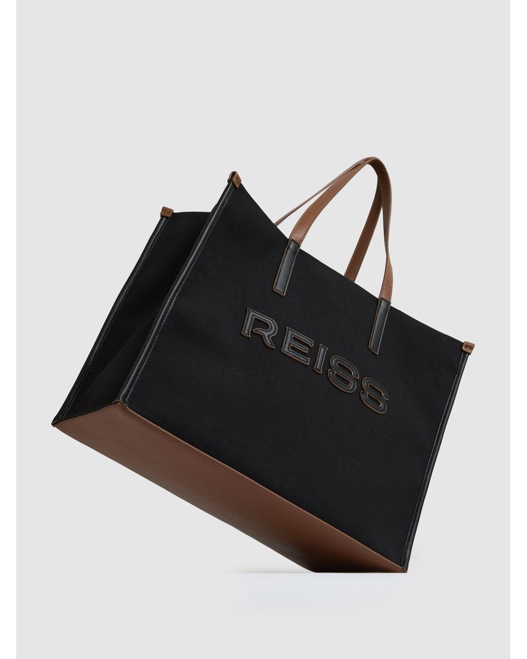 Reiss Black Canvas Logo Tote Bag