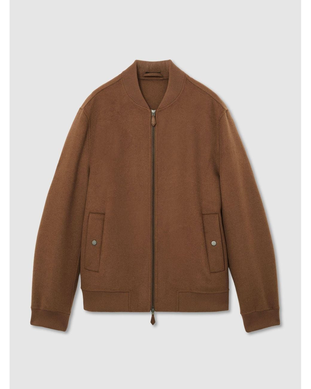 Reiss Brown Wool-Blend Zip-Through Bomber Jacket for men