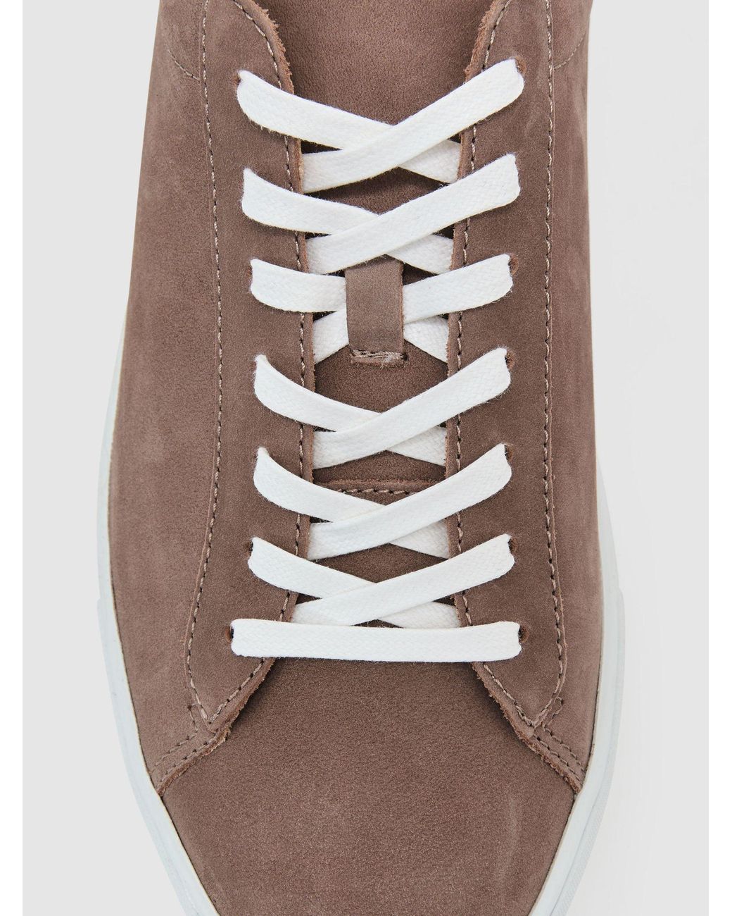 Reiss Brown Nubuck Leather Lace-Up Trainers for men