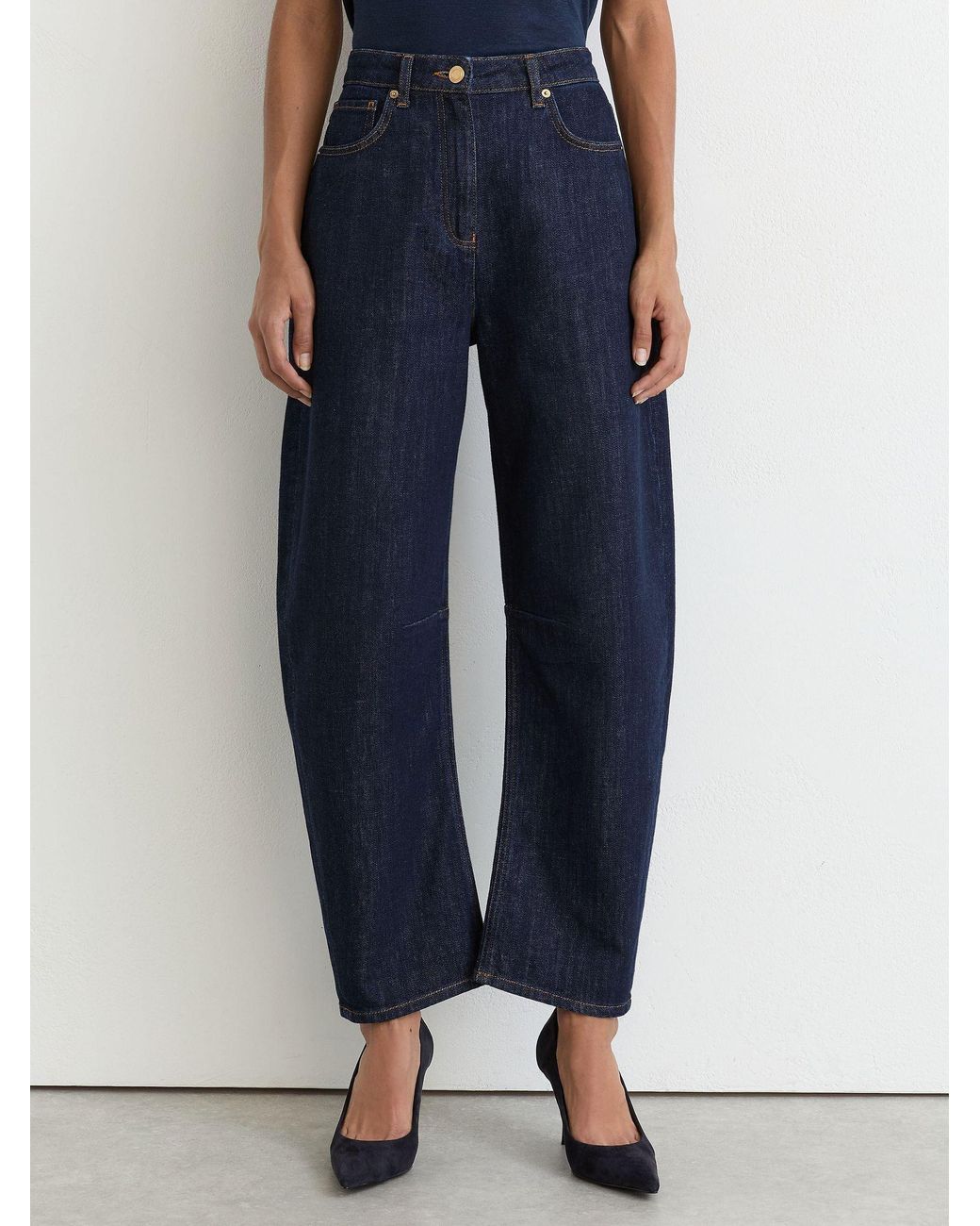 Reiss Blue Petite Barrel-Leg Jeans