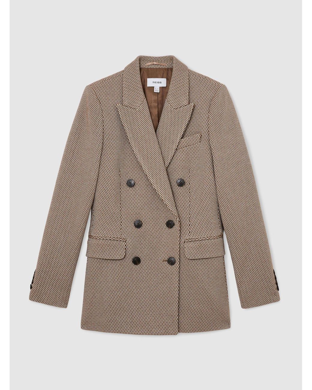 Reiss Multicolor Aubrey - Taupe Neutral Wool-blend Textured Double-breasted Blazer, Us 2