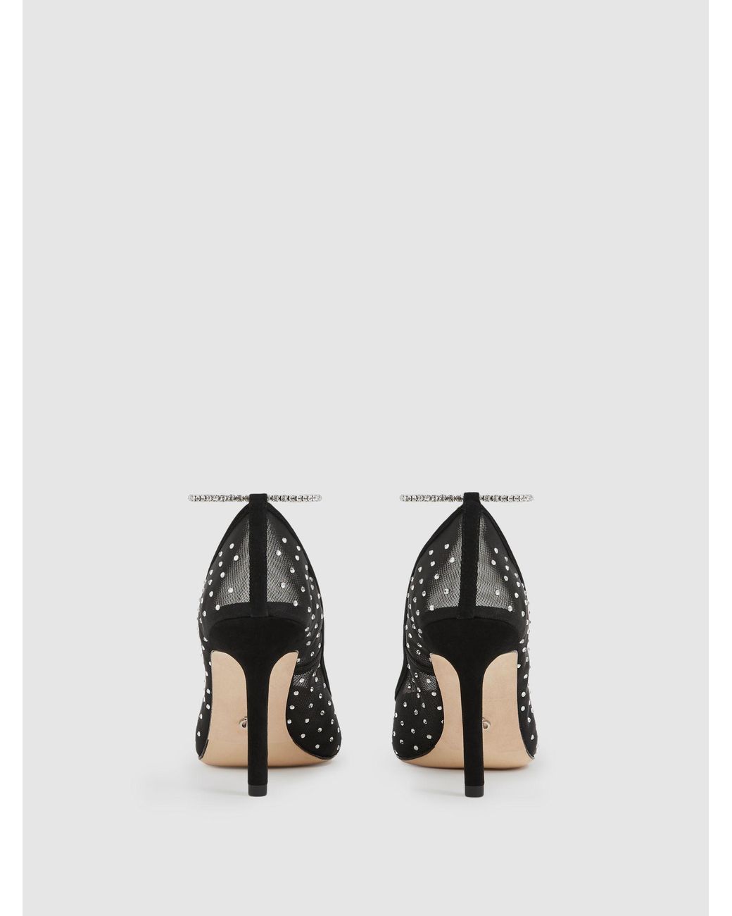 PAIGE White Black Crystal-embellished Mesh Court Shoes