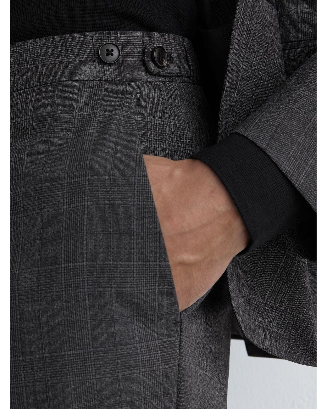 Reiss Gray Venue - Charcoal Grey Tailored Fit Wool-blend Check Suit Trousers, 32 for men