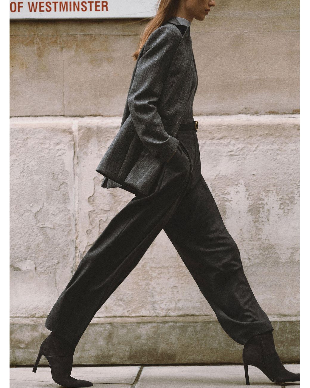 Reiss Gray Wool-Blend Pleated Barrel-Leg Trousers