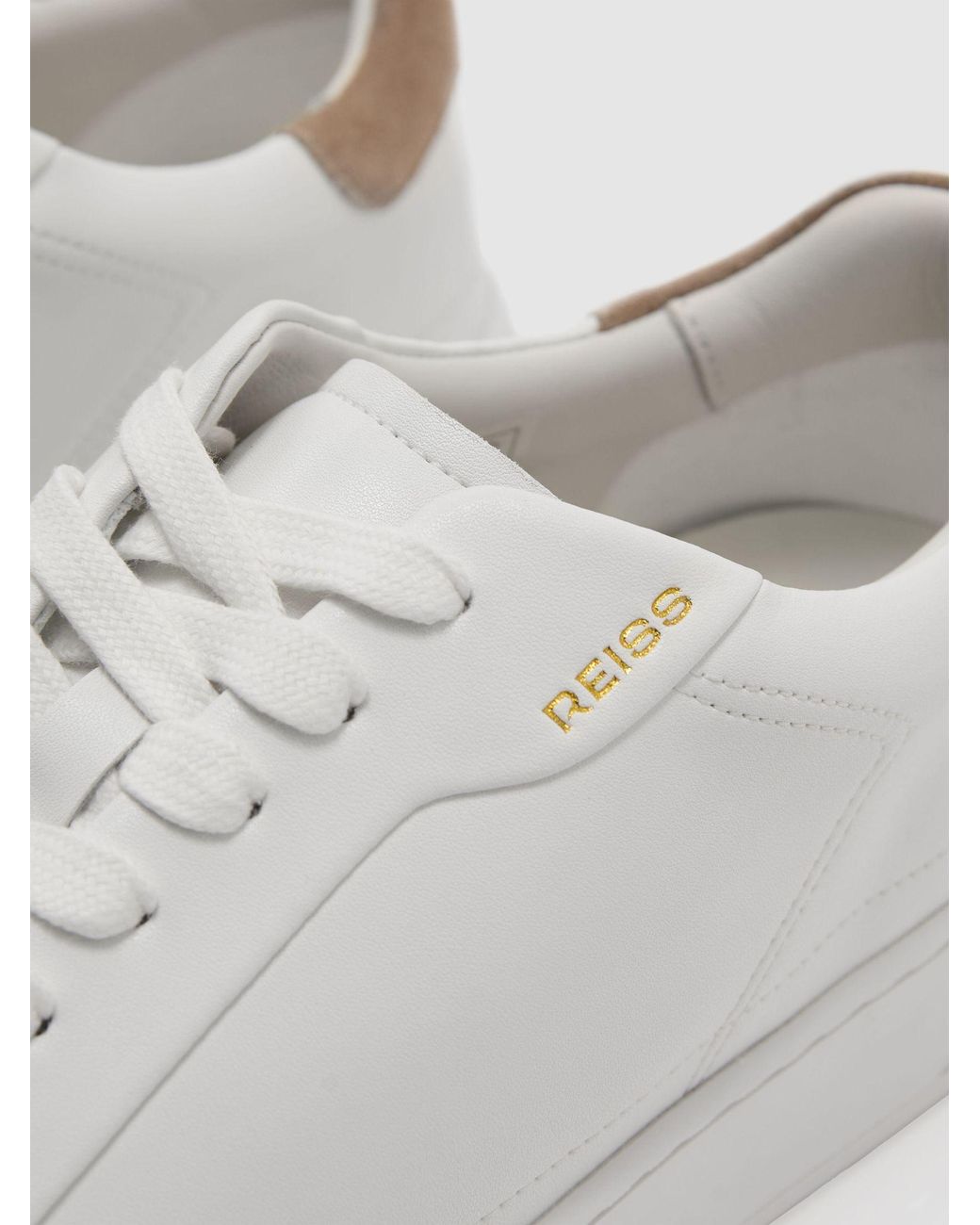 Reiss Brown Leather Low-Top Suede-Trim Trainers