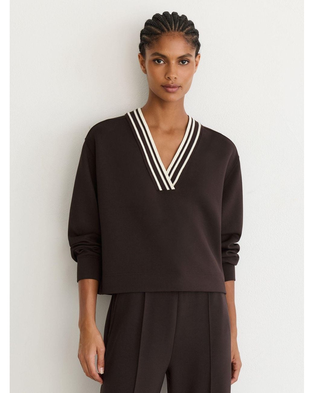 Reiss Black Premium Interlock Tipped Cropped Sweatshirt