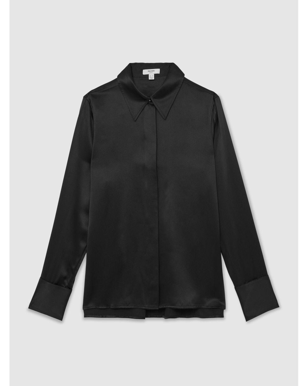 Reiss Gray Silk-Satin Concealed-Placket Shirt