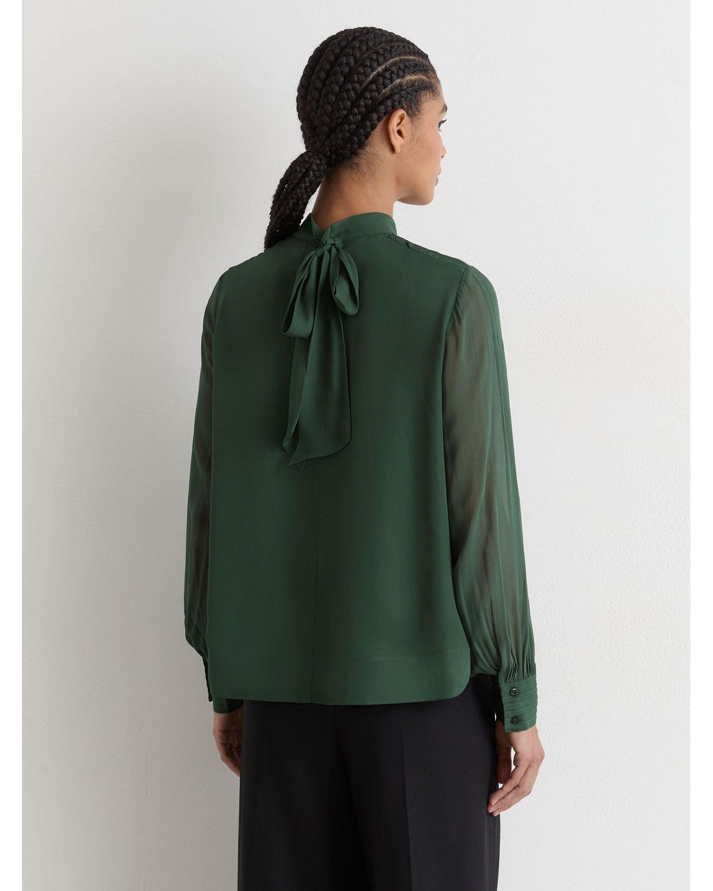 Reiss Green Pintuck-Detail Tie-Back Blouse