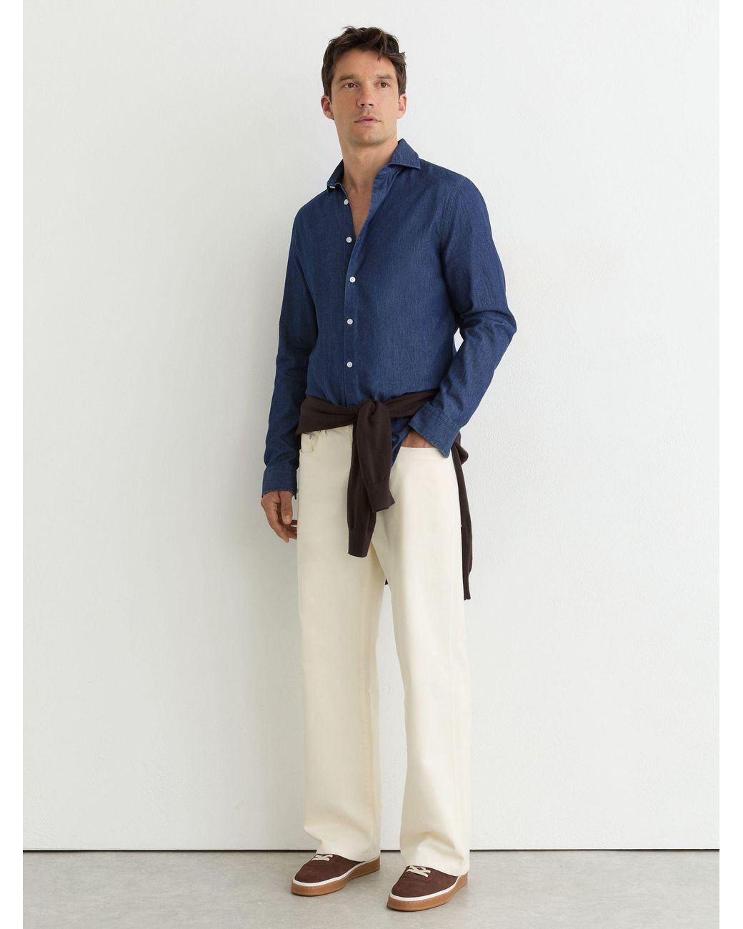 Reiss Blue Chambray Long-Sleeve Slim-Fit Shirt for men